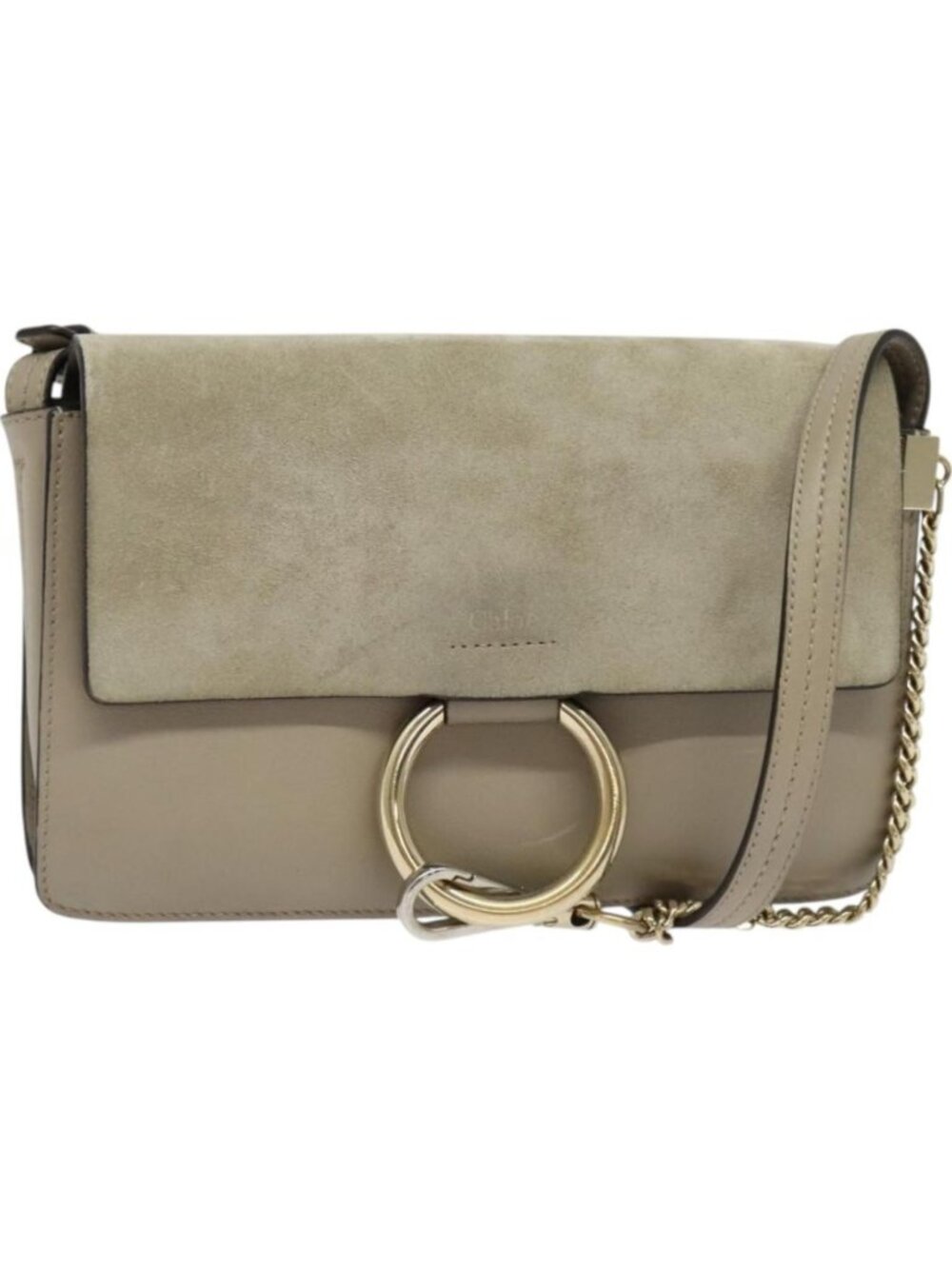 Chloe Fay Shoulder Bag Suede Leather Gold Beige